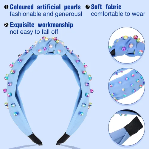 Miniatura 3 de WILLBOND 2 diademas anudadas con nudos de perla, turbante trenzado, accesorios para madre y profesora, regalo de cumpleaños para mujeres y niñas