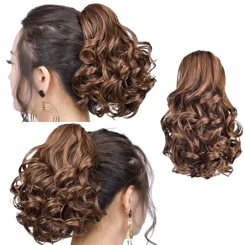 Miniatura 42 de SYXLCYGG Auburn Clip Cola de caballo Clip Cola de caballo Extensión de cola de caballo ondulado 10 pulgadas 3.5 oz pelo sintético falso pieza