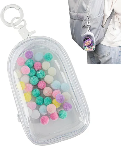 Miniatura 8 de Bolsa de exhibición de figuras transparentes, bolsa de almacenamiento portátil para figuras con llavero, mini caja ciega para colgar muñecas, cierre