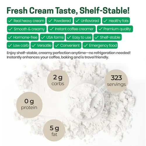 Miniatura 4 de Z Natural Foods Crema en polvo pesada – Densa en nutrientes y deliciosa crema en polvo con 1 año de vida útil – Fácil de usar y perfecta para café