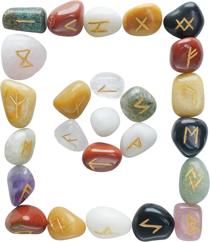 Miniatura 16 de Crocon Juego de piedras de runa oplaita con alfabeto Futhark de élder, símbolo grabado para generador de energía, equilibrio de chakras, protección