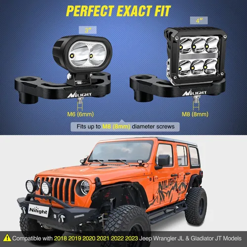 Miniatura 5 de Nilight Soporte de montaje de luz para capó para pilar A delantero Auxiliar Offroad LED Pod Luces de trabajo en Jeep Wrangler JL/JLU 2020-2023 Pilar