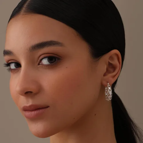 Miniatura 3 de LeCalla Aretes de aro gruesos de plata de ley 925 Aros de malla de filigrana con forma de corazón para mujer
