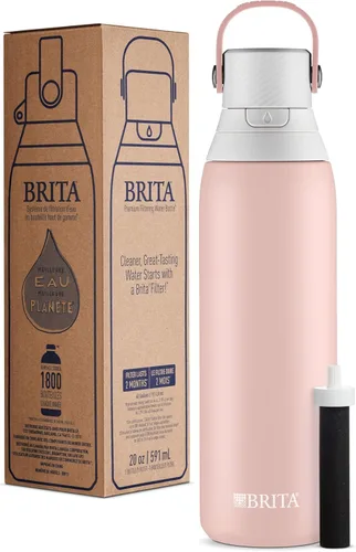 Miniatura 9 de Botella de agua con filtro de acero inoxidable Brita Premium, sin BPA, reutilizable, aislada, reemplaza 300 botellas de agua de plástico, el filtro