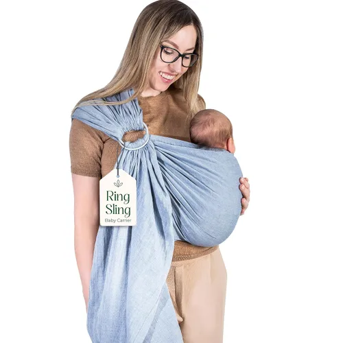 Miniatura 16 de Portabebés con Eslinga de Anillo - Probado en Laboratorio de EE. UU., 100% Algodón Muslin Natural, Eslinga de Anillo transpirable y ergonómica Beige