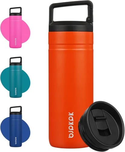 Miniatura 16 de BJPKPK - Botella de agua aislada con 2 tapas, vaso/taza de viaje de acero inoxidable de 20 onzas con aislamiento al vacío de doble pared, taza