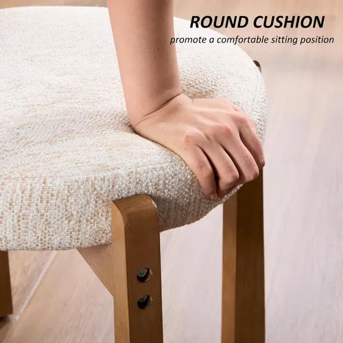 Miniatura 6 de HEAH-YO Silla de tocador de madera con respaldo, reposapiés otomano pequeño tapizado de felpilla, silla de maquillaje moderna de mediados de siglo