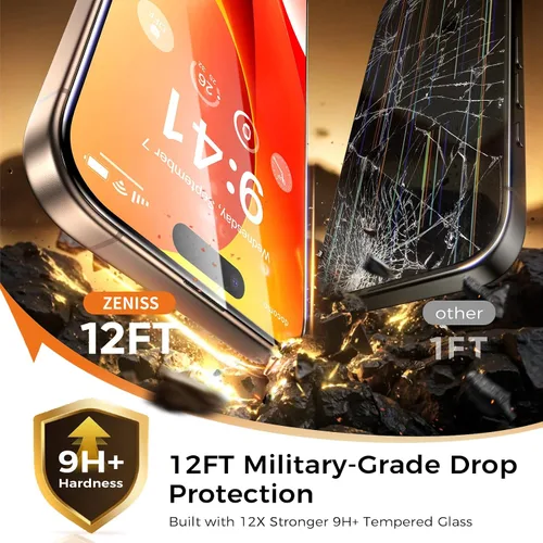 Miniatura 2 de NeverBreak Dureza 9H+ para iPhone 15 Pro Protector de Pantalla 12FT Protección de Grado Militar (Resistencia a Arañazos, Rompimiento, Caídas) 15 Pro