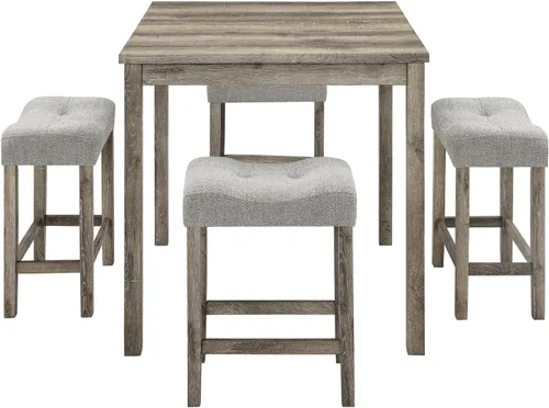Miniatura 2 de Juego de mesa de desayuno de 34'' marrón cuadrado, juego de mesa de comedor de madera maciza con 4 sillas marrones para sala de estar, comedor, salón