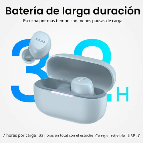 Miniatura 5 de TOZO Auriculares inalámbricos A1 Bluetooth 5.3 de peso ligero en el oído IPX5 Auriculares impermeables 2 micrófonos para llamadas AI, auriculares