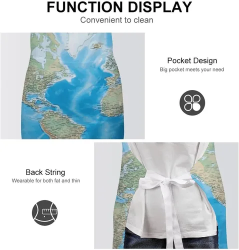 Miniatura 6 de MUSM Apron for Adults - 27.6 X 31.5 Inch, Heavy-Duty Polyester Aprons with Two Large Pockets, Waterproof World Map Kitchen Apron for Cooking