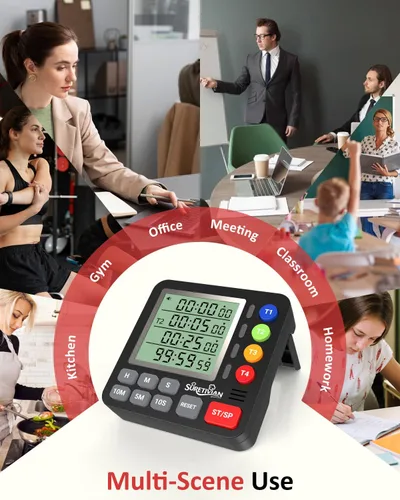 Miniatura 7 de Temporizador digital de cocina para cocinar, temporizador de cuenta regresiva de 4 canales con alarma fuerte y modo silencioso, pantalla grande