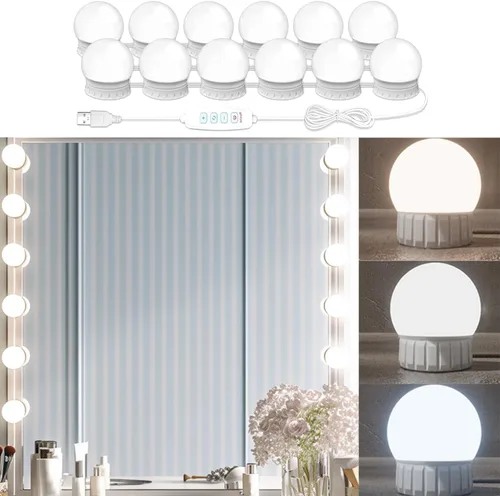 Miniatura 9 de Luces LED de espejo de tocador estilo Hollywood, luz de relleno USB, temperatura de color ajustable y brillo, adecuada para espejo de cuerpo