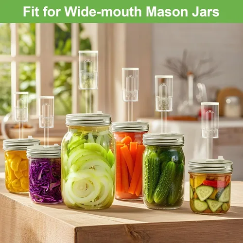 Miniatura 9 de Kit de fermentación para frasco de fermentación Mason de boca ancha, kit de encurtido/chucrut con 4 pesos de fermentación de vidrio, 4 tapas