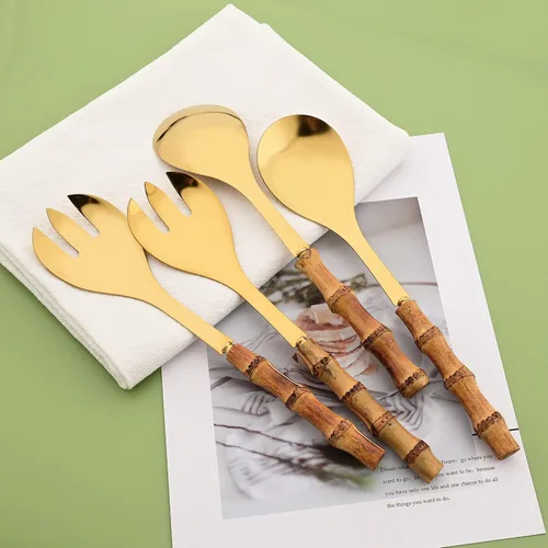 Miniatura 2 de Juego de 6 cucharas y tenedores para servir de 10.0 pulgadas, incluye 3 cucharas grandes y 3 tenedores grandes, utensilios de servir de acero