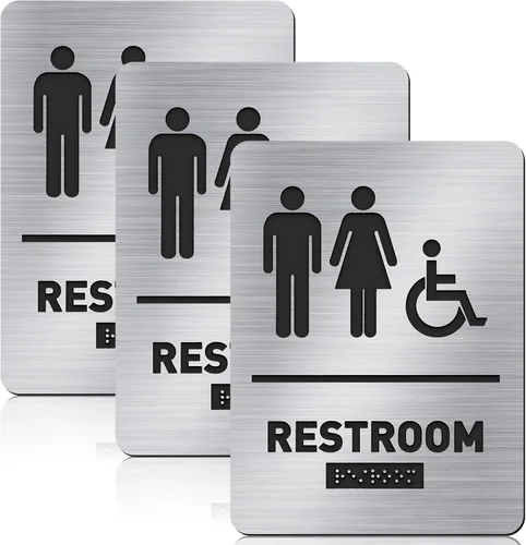 Miniatura 8 de Oudain Letrero de baño compatible con Ada con Braille, unisex, para discapacitados, para restaurante de negocios, 1 unidad, (azul)