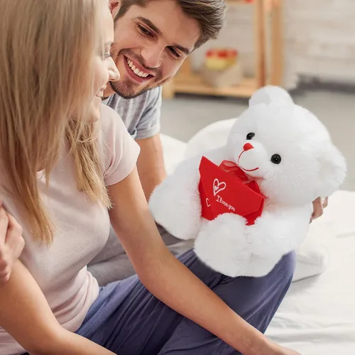 Miniatura 4 de HollyHOME Oso de Peluche Oso de Rosa Oso de Peluche Suave con Sobre Rojo de Felpa Suave Juguetes de Vacaciones Regalo 30 cm Blanco