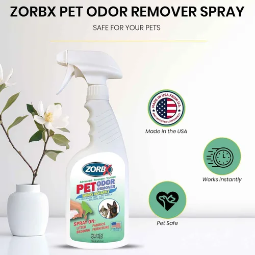 Miniatura 2 de ZORBX Spray removedor de olores de mascotas sin perfume de 16 onzas líquidas – Sin perfume fuerte removedor de olores de arena – Control avanzado