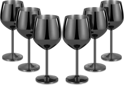 Miniatura 30 de Lifecapido Juego de 6 copas de vino de acero inoxidable, copas de vino coloridas de acero inoxidable de 18 onzas, copas de vino de metal con tallo