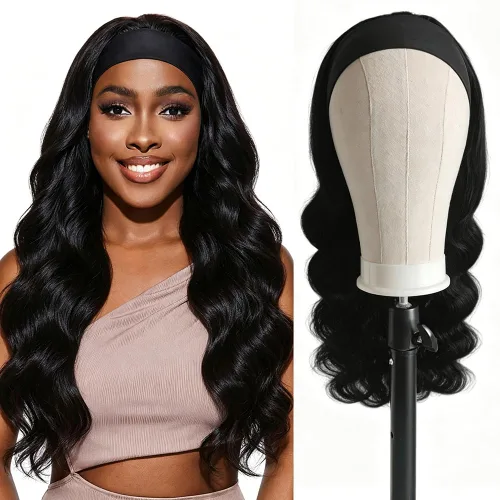 Miniatura 14 de Peluca de cabello humano brasileño ondulado con diadema, pelucas con diadema para mujeres negras, pelucas de cabello humano para llevar y llevar