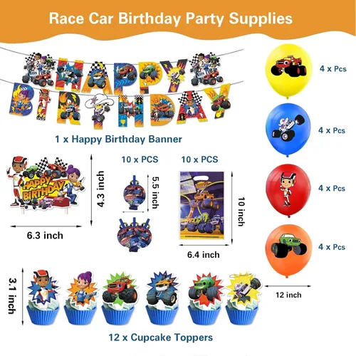 Miniatura 2 de 133 piezas de suministros para fiesta de cumpleaños de Monster Truck, incluye pancarta, bolsa de regalo, sopladores de fiesta, mantel, decoración