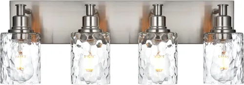Miniatura 9 de BONLICHT Dispositivo de iluminación para tocador de baño con 4 luces, aplique de pared industrial de níquel cepillado con pantalla de vidrio