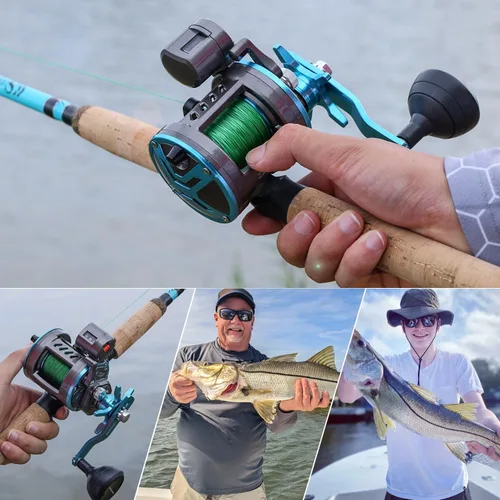 Miniatura 7 de Burning Shark Carrete de pesca de baitcasting, carrete redondo suave y potente, carrete de pesca para agua salada, carrete convencional para bagre