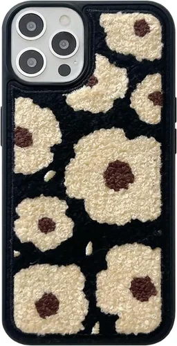 Miniatura 11 de Bonita funda para teléfono compatible con iPhone 14 Pro, diseño femenino retro de flores negras con diseño floral, delgada, suave y esponjosa, Black