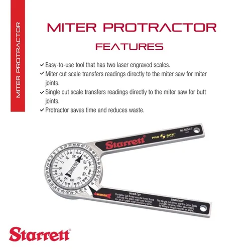 Miniatura 2 de Starrett ProSite 505 - Transportador combinado de aluminio, ideal para carpinteros, fontaneros y mejoras para el hogar de bricolaje, 7 pulgadas