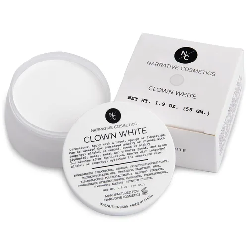 Narrative Cosmetics Maquillaje en crema blanca de payaso, pintura facial profesional de secado rápido para el escenario, película, Halloween y