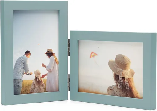 Miniatura 36 de Marcos de Fotos Dobles 4x4 con Bisagras Plegables en Negro para Colgar en la Pared o Poner en Mesa, Hechos de Madera de Pino con Vidrio Real P-44 *
