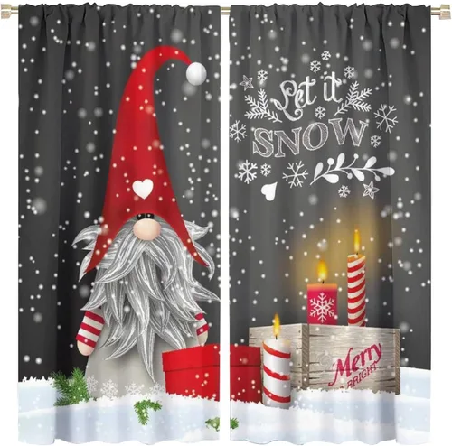 Miniatura 33 de Cortinas de Navidad de gnomo, bolas de árbol de Navidad, luces, regalos, decoración de tablones para sala de estar, dormitorio, bolsillo para barra