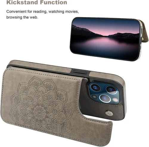 Miniatura 4 de Vaburs Funda compatible con iPhone 13 Pro Max con tarjetero y diseño de mandala en relieve, de piel sintética, doble botones, a prueba de golpes