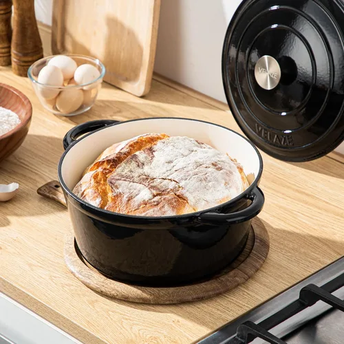 Miniatura 7 de Velaze Olla holandesa de 7.5 cuartos de galón con tapa, horno holandés de hierro fundido esmaltado con asas dobles para hornear pan de masa madre