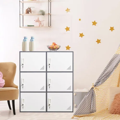Miniatura 9 de Armario de almacenamiento de acero de 3 puertas, armarios de almacenamiento de oficina para empleados, gabinetes de metal verticales para el hogar