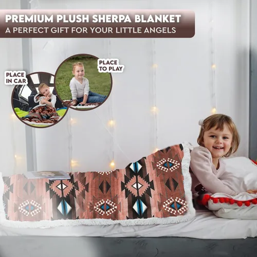 Miniatura 6 de Manta de forro polar sherpa ultrasuave acogedora manta de bebé de felpa para niños reversible con estampados aztecas lavable Tamaño amplio