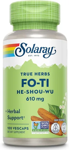 SOLARAY Fo-Ti Cápsulas – Suplemento de hierbas chinas para hombres y mujeres, apoyo para el bienestar herbario, vegano, sin OMG y verificado en