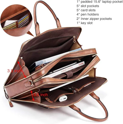 Miniatura 5 de CLUCI Maletines de cuero de cera de aceite para mujer, delgado, grande, para negocios, 15.6 pulgadas, bolsa de hombro vintage para hombre