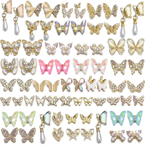 Miniatura 7 de 1 paquete de 50 diamantes de imitación dorados para uñas 3D para uñas acrílicas, joyas de uñas para arte de uñas, gemas de uñas #-Tono dorado-50