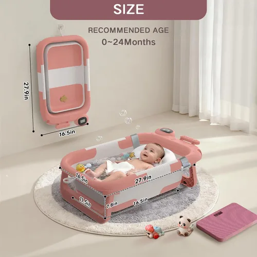 Miniatura 2 de Bañera plegable para recién nacidos a niños pequeños (0 a 24 meses), bañera portátil para bebés para viajes, bañera para recién nacidos con cojín