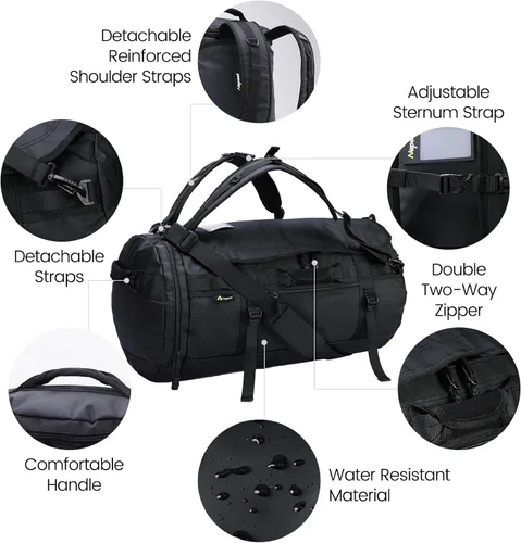 Miniatura 3 de Nepest Mochila de lona grande, 3 vías resistente al agua, bolsa de lona para gimnasio con compartimento para zapatos para deportes, entrenamiento