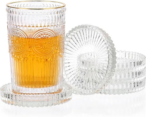 Miniatura 15 de Juego de 5 posavasos modernos transparentes de cristal para bebidas, posavasos redondos y elegantes, bonitos posavasos para mesa de café para Ámbar
