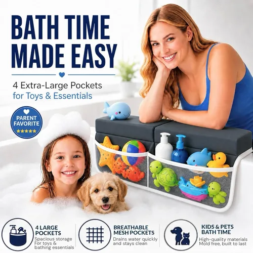 Miniatura 5 de Cómodo juego de rodilleras y coderas de baño para bebé, almohadilla antideslizante para bañarse, tapete acolchado para bañera, coderas, bolsillos