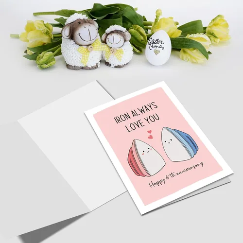 Miniatura 3 de Nchigedy Tarjeta de feliz 6º aniversario para él y ella, tarjeta de juego de palabras de aniversario de hierro para marido y esposa, linda tarjeta