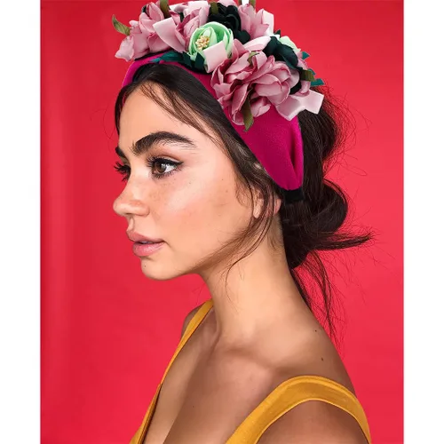 Miniatura 3 de Diademas anchas bohemias con flores rosas, antideslizantes, hechas a mano, para mujer, para el cabello, festivales, bailes, fiestas (rosa)