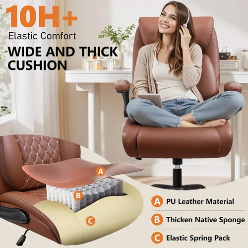 Miniatura 4 de BESTFAIR Silla de Oficina, Silla Ergonómica de Oficina con Soporte Lumbar para Alivio del Dolor de Espalda Baja, Silla Ejecutiva de Cuero con Brazos