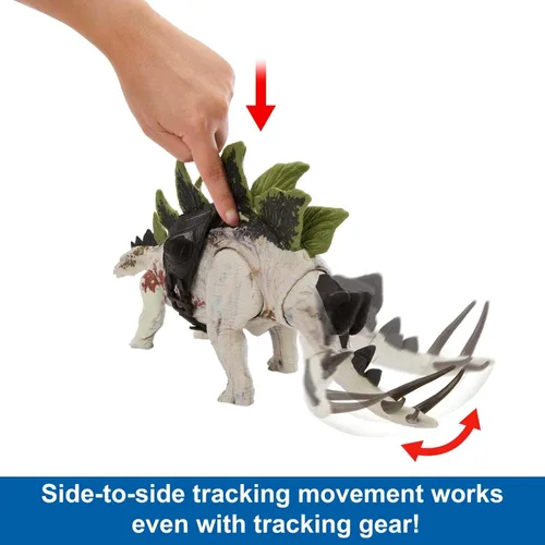Miniatura 4 de Mattel Jurassic World Gigantic Trackers Figura de Acción, Juguete de Dinosaurio Stegosaurus con Movimiento de Ataque y Equipo de Seguimiento, Además
