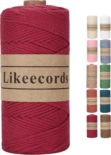 Miniatura 13 de Likeecords Cuerda de algodón 100% hilo de ganchillo de 0.079 pulgadas, cuerda trenzada de macramé, cuerda de macramé, hilo de ganchillo para regalo