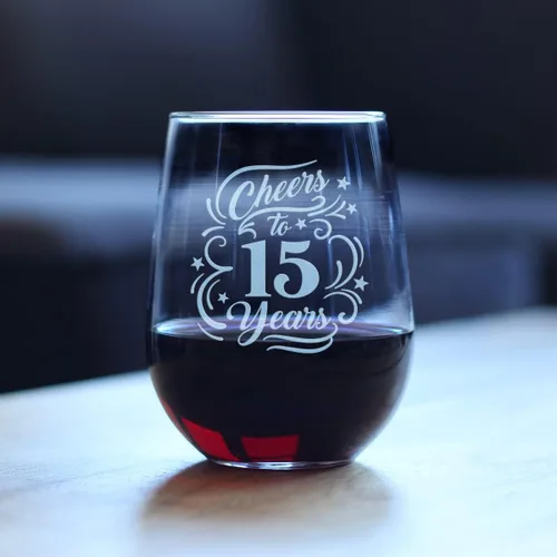 Miniatura 3 de Personalizado Salud a los 15 años - Copa de vino sin tallo con mensaje grabado personalizado - Regalos para decoración de fiesta de 15 aniversario