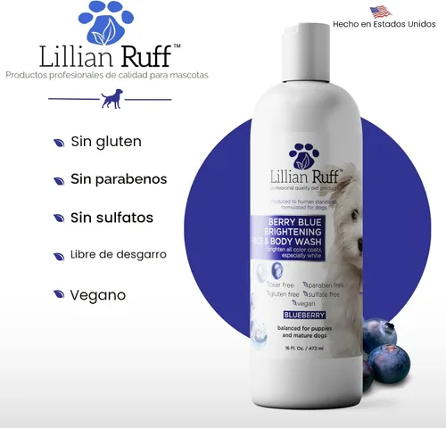Miniatura 5 de Lillian Ruff PRO Formula Berry Blue Brightening Champú para mascotas – Champú blanqueador profesional ultrahidratante para perros, potenciador